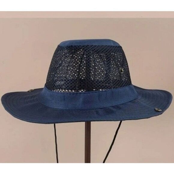 Unisex Breathable Mesh Fisherman Bucket Hat Solid Color Navy - Picture 3 of 3